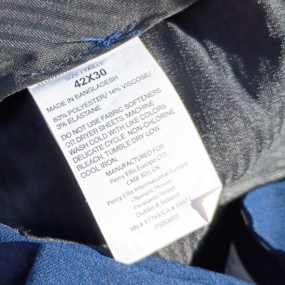 PERRY ELLIS Dress Pants Men's 42 x 30 Blue Modern Slacks Portfolio Easy Care NWT - Picture 9 of 13